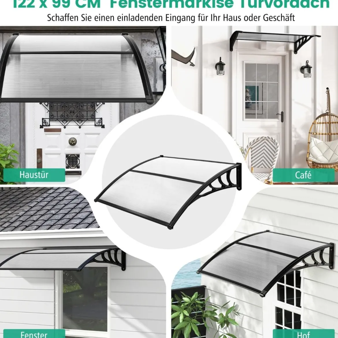 122 x 99 cm Vordach für Haustür Überdachung Haustürvordach Pultvordach