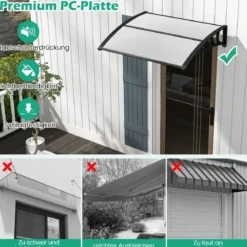 122 x 99 cm Vordach für Haustür Überdachung Haustürvordach Pultvordach