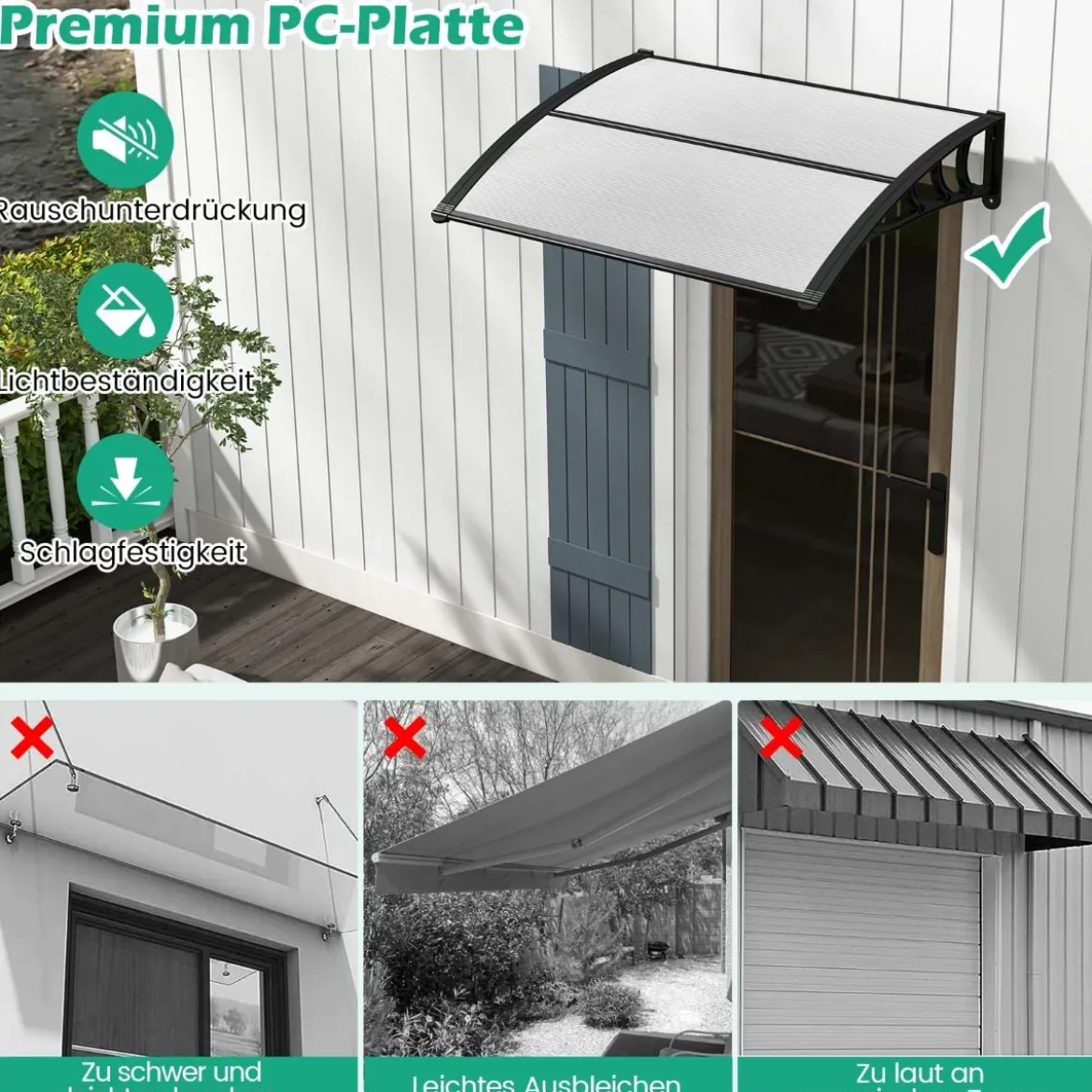 122 x 99 cm Vordach für Haustür Überdachung Haustürvordach Pultvordach