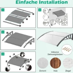 122 x 99 cm Vordach für Haustür Überdachung Haustürvordach Pultvordach