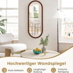 110 x 45 cm Wandspiegel mit Holzrahmen Oval Ganzkörperspiegel Hängespiegel Schminkspiegel