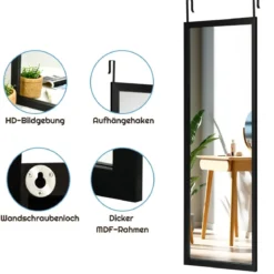 120 x 37 cm Wandspiegel Türspiegel mit Höhenverstellbaren Hängehaken Spiegel für Schlafzimmer
