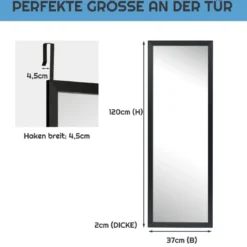 120 x 37 cm Wandspiegel Türspiegel mit Höhenverstellbaren Hängehaken Spiegel für Schlafzimmer