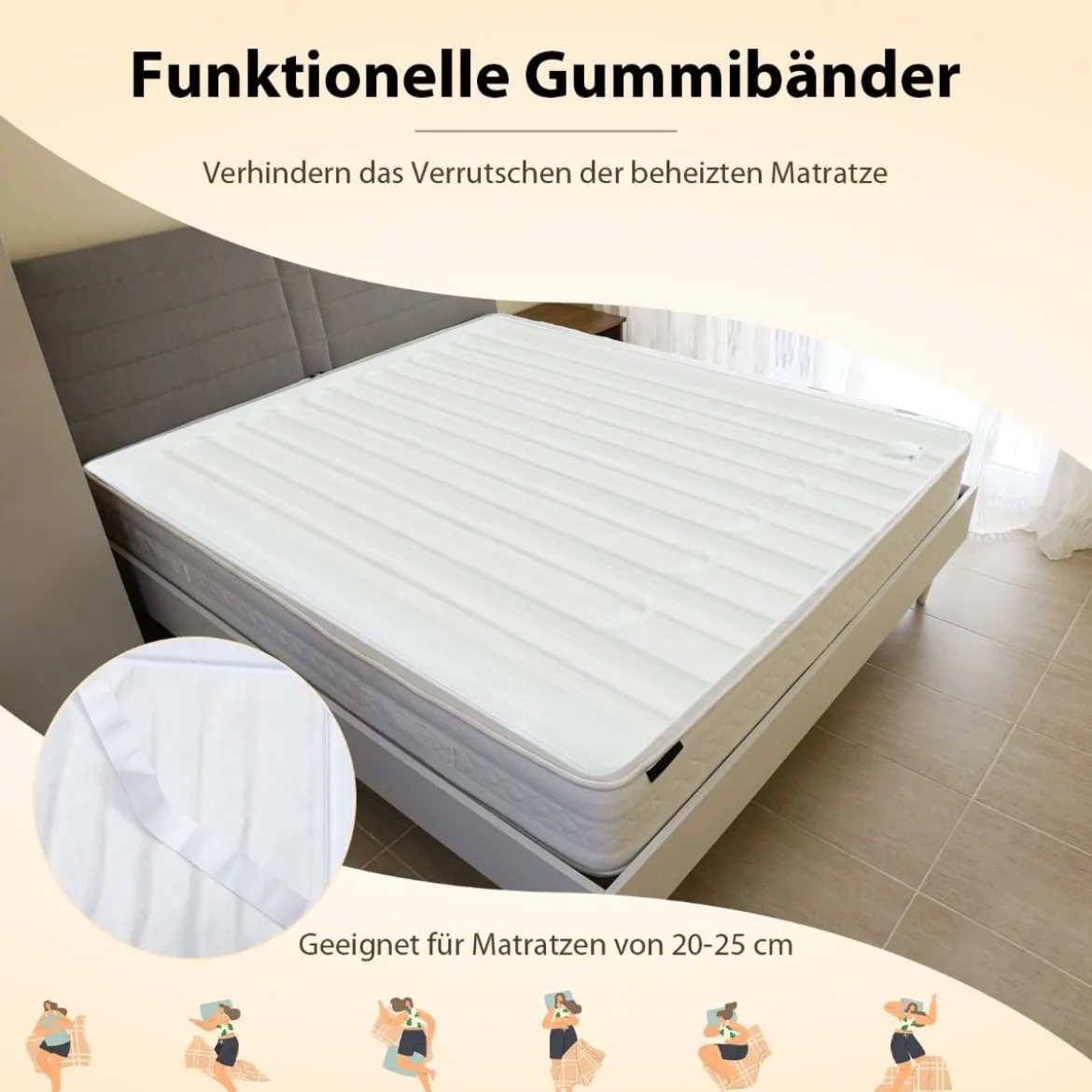160 x 140 cm Wärmeunterbett mit 2 Unabhängigen Temperaturzonen Maschinenwaschbar