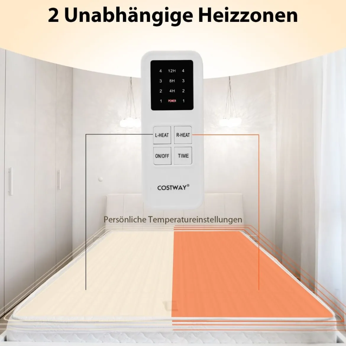 160 x 140 cm Wärmeunterbett mit 2 Unabhängigen Temperaturzonen Maschinenwaschbar