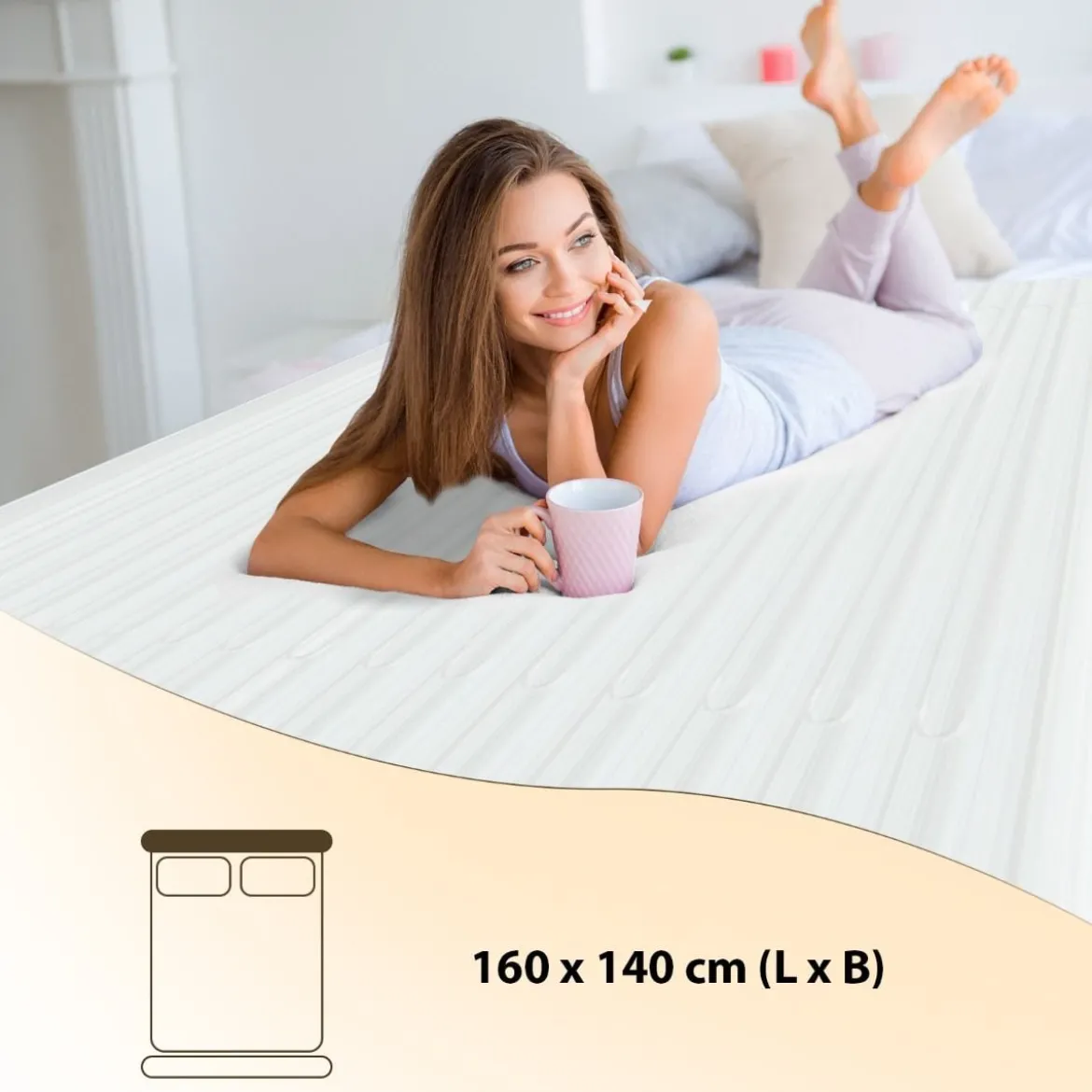 160 x 140 cm Wärmeunterbett mit 2 Unabhängigen Temperaturzonen Maschinenwaschbar