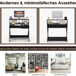 X-förmiger Computertisch mit Schublade & Monitorerhöhung Schreibtisch Schwarz