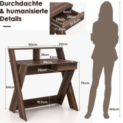 X-förmiger Computertisch mit Schublade & Monitorerhöhung Schreibtisch Walnuss