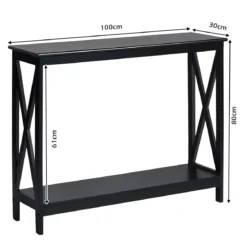 X-förmiger Schmaler Konsolentisch mit 2 Etagen 100 x 30 x 80 cm Scwarz