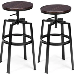 2 x Hocker Rund Tresenhocker Metall-Barstuhl Barhocker Holzhocker höhenverstellbar