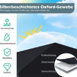 3 x 3 m Faltpavillon Wasserfest Höhenverstellbar Sonnenschutz für Camping Hof Schwarz