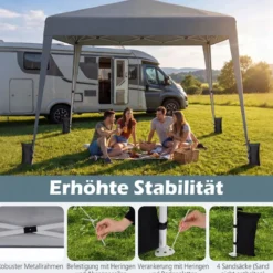 3 x 3 m Faltpavillon Wasserfest Höhenverstellbar Sonnenschutz für Camping Hof Grau