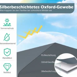 3 x 3 m Faltpavillon Wasserfest Höhenverstellbar Sonnenschutz für Camping Hof Grau