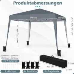 3 x 3 m Faltpavillon Wasserfest Höhenverstellbar Sonnenschutz für Camping Hof Grau