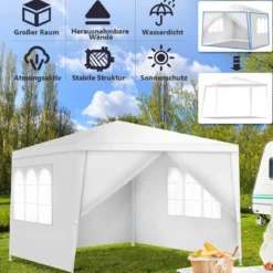 3x3m Gartenzelt mit 4 abnehmbaren Seitenwänden & Fenstern ideal für Hochzeiten