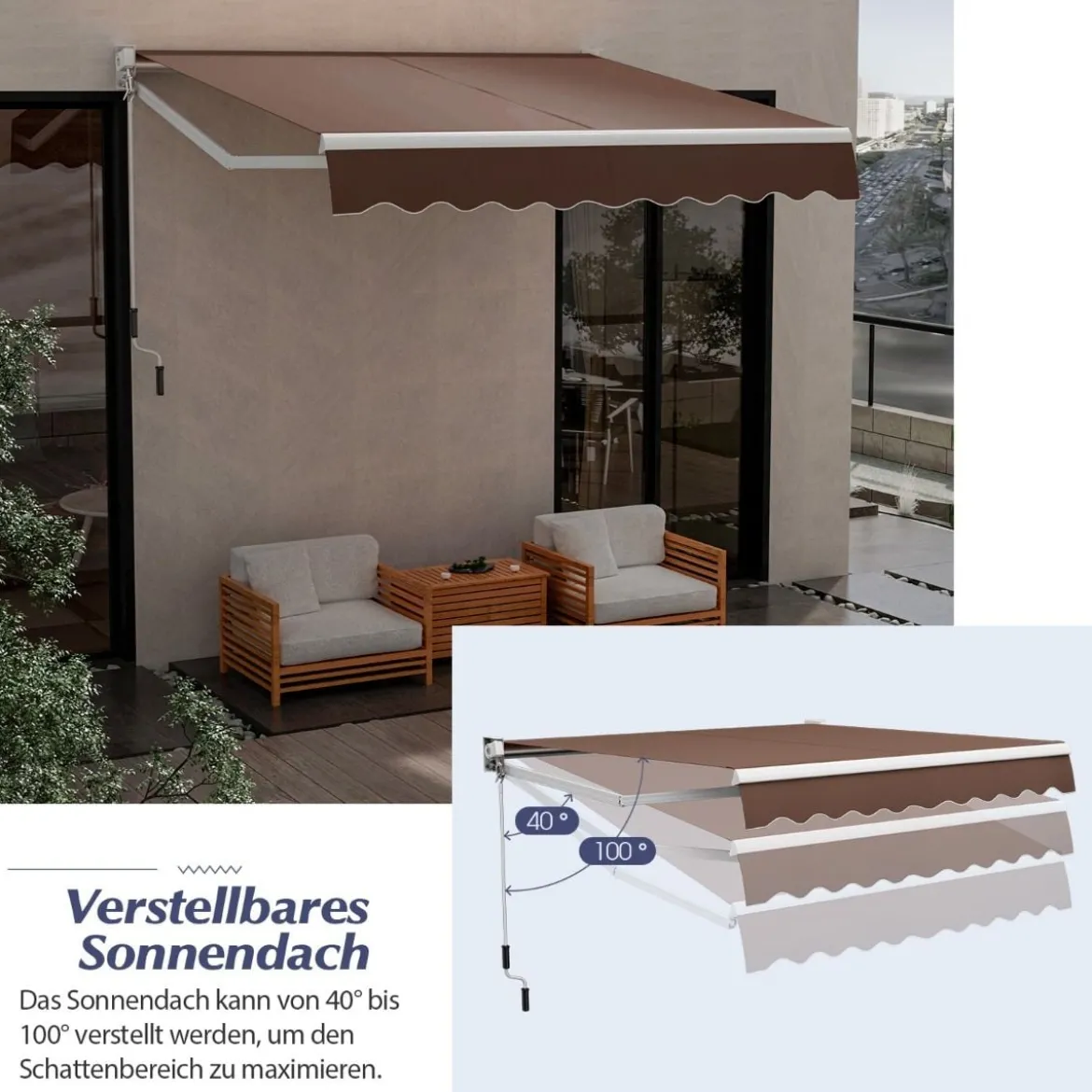 3 x 2,5 m Gelenkarmmarkise Sonnenmarkise Balkonmarkise Terrassenmarkise Klemmmarkise mit UV- und wasserbeständigem Material