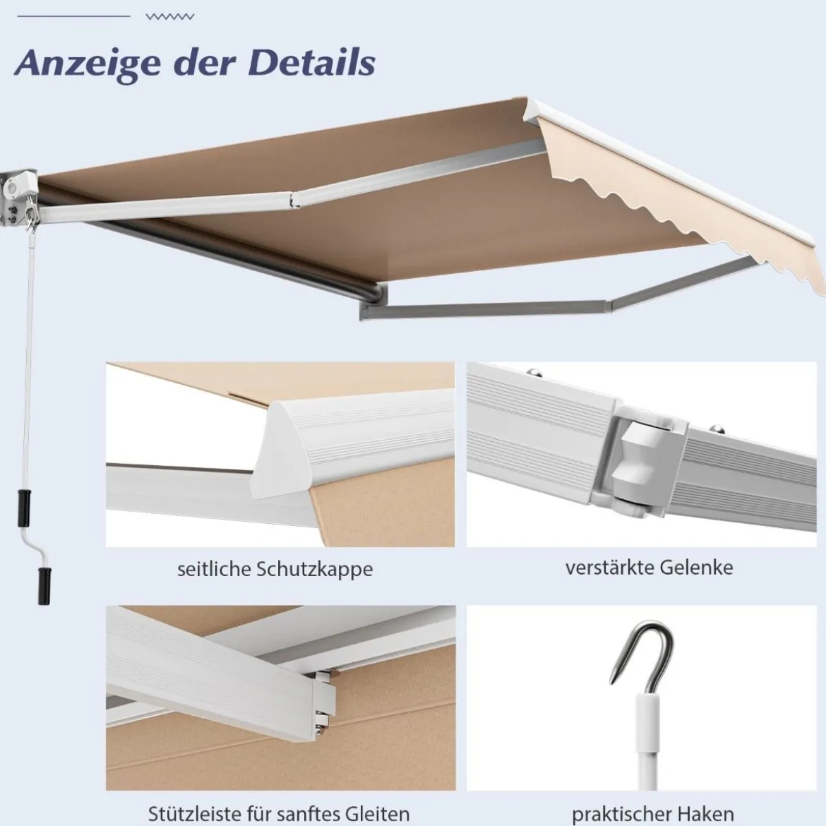 3 x 2,5 m Gelenkarmmarkise Sonnenmarkise Balkonmarkise Terrassenmarkise Klemmmarkise mit UV- und wasserbeständigem Material