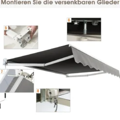 3 x 2,5 m Gelenkarmmarkise Sonnenmarkise Balkonmarkise Terrassenmarkise Klemmmarkise mit UV- und wasserbeständigem Material