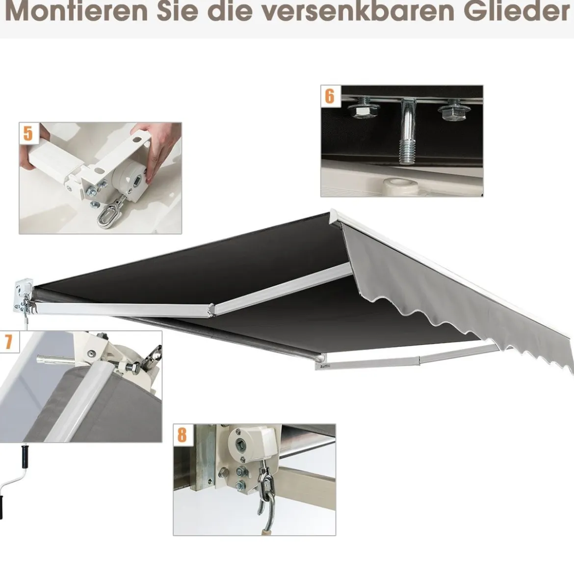 3 x 2,5 m Gelenkarmmarkise Sonnenmarkise Balkonmarkise Terrassenmarkise Klemmmarkise mit UV- und wasserbeständigem Material