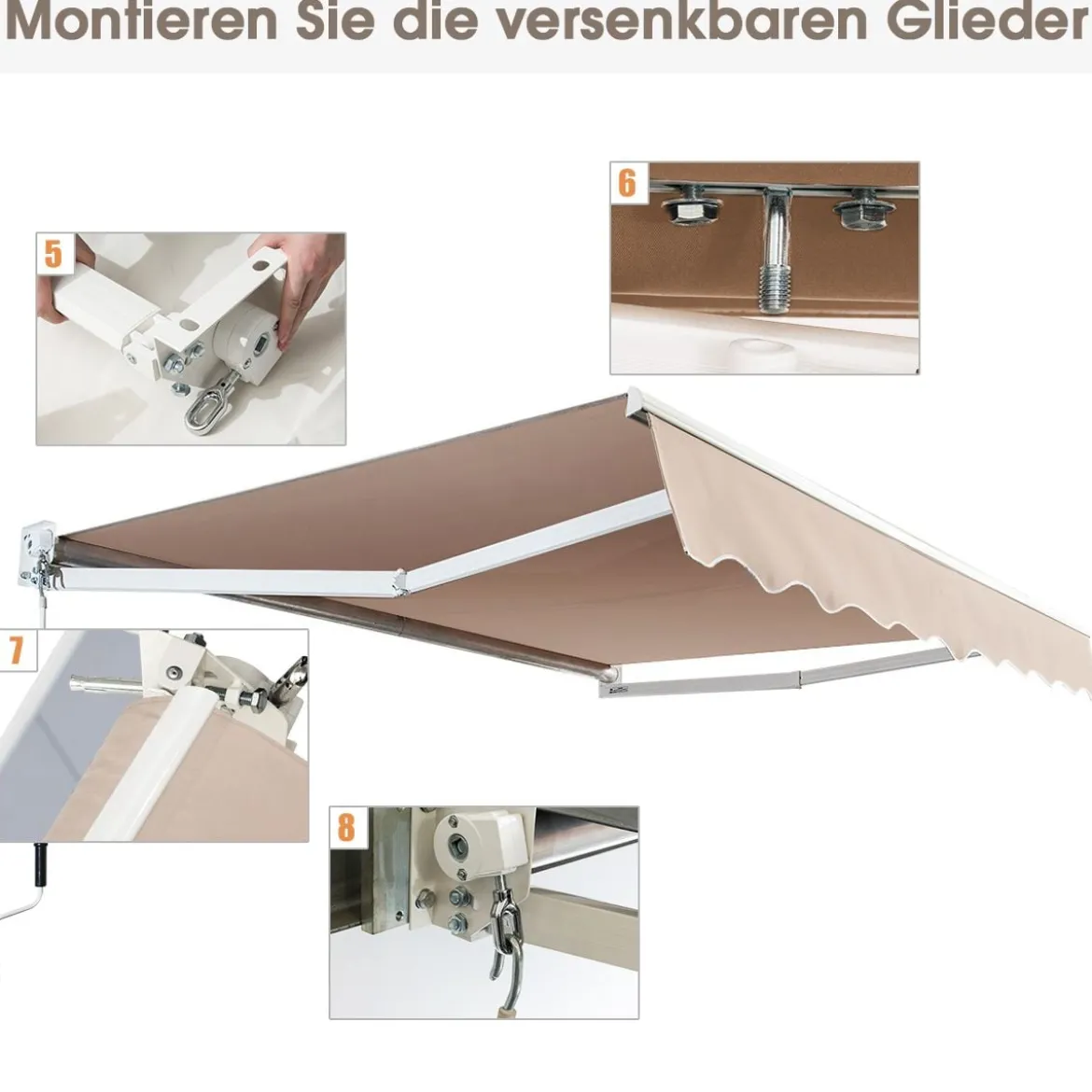 3 x 2,5 m Gelenkarmmarkise Sonnenmarkise Balkonmarkise Terrassenmarkise Klemmmarkise mit UV- und wasserbeständigem Material