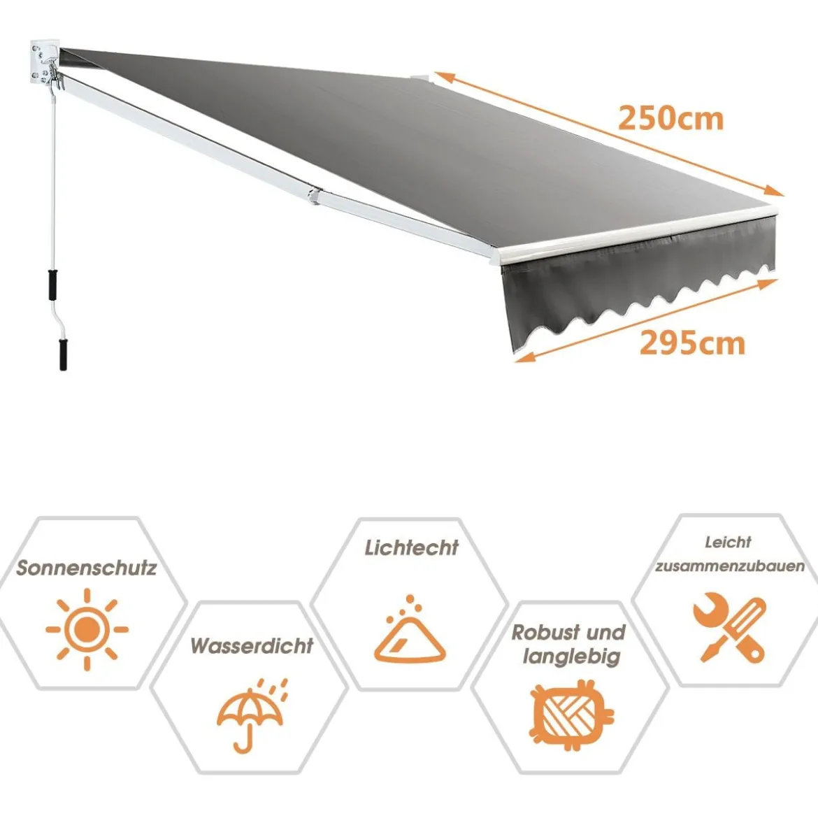3 x 2,5 m Gelenkarmmarkise Sonnenmarkise Balkonmarkise Terrassenmarkise Klemmmarkise mit UV- und wasserbeständigem Material