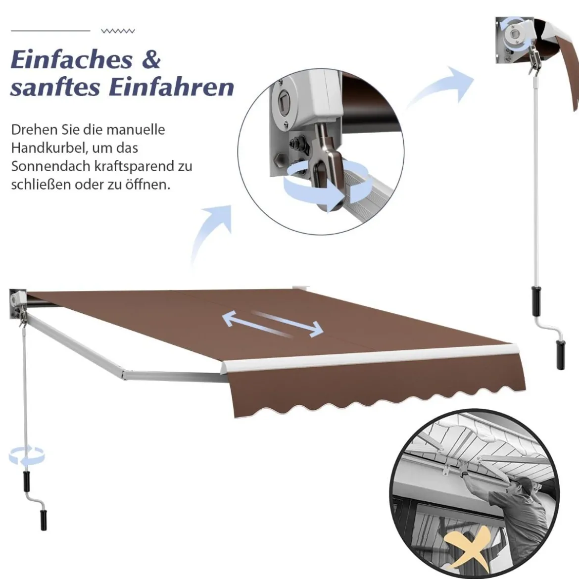 3 x 2,5 m Gelenkarmmarkise Sonnenmarkise Balkonmarkise Terrassenmarkise Klemmmarkise mit UV- und wasserbeständigem Material