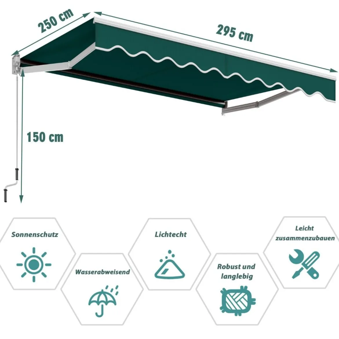 3 x 2,5 m Gelenkarmmarkise Sonnenmarkise Balkonmarkise Terrassenmarkise Klemmmarkise mit UV- und wasserbeständigem Material