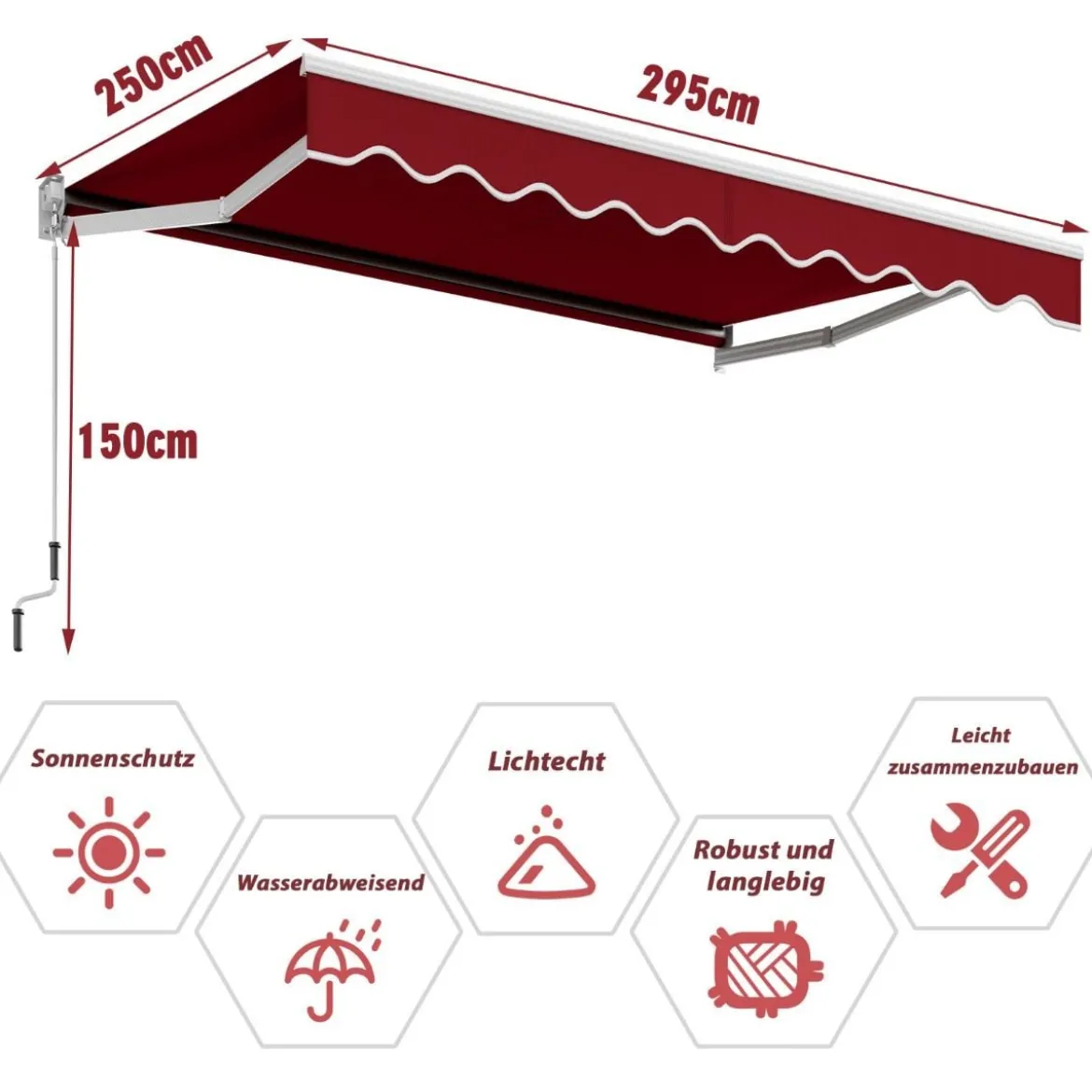 3 x 2,5 m Gelenkarmmarkise Sonnenmarkise Balkonmarkise Terrassenmarkise Klemmmarkise mit UV- und wasserbeständigem Material