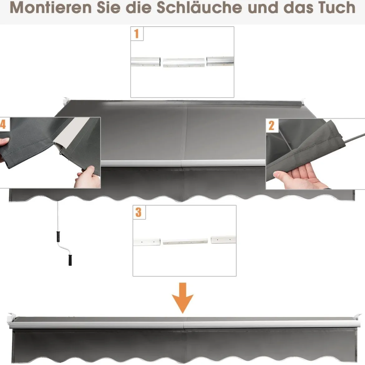 3 x 2,5 m Gelenkarmmarkise Sonnenmarkise Balkonmarkise Terrassenmarkise Klemmmarkise mit UV- und wasserbeständigem Material