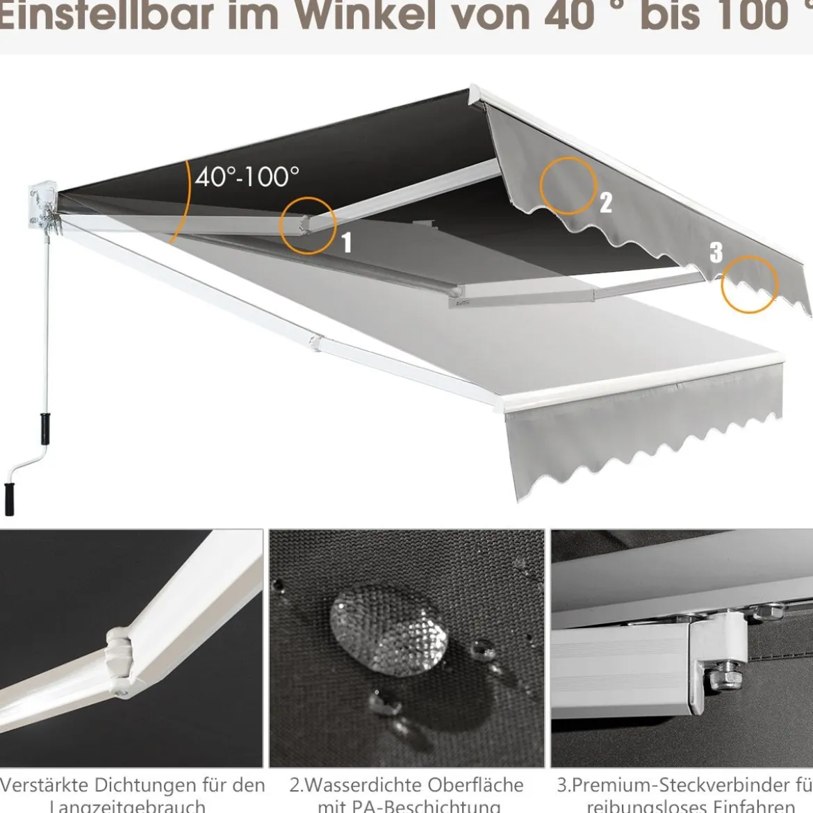 3 x 2,5 m Gelenkarmmarkise Sonnenmarkise Balkonmarkise Terrassenmarkise Klemmmarkise mit UV- und wasserbeständigem Material