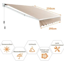 3 x 2,5 m Gelenkarmmarkise Sonnenmarkise Balkonmarkise Terrassenmarkise Klemmmarkise mit UV- und wasserbeständigem Material