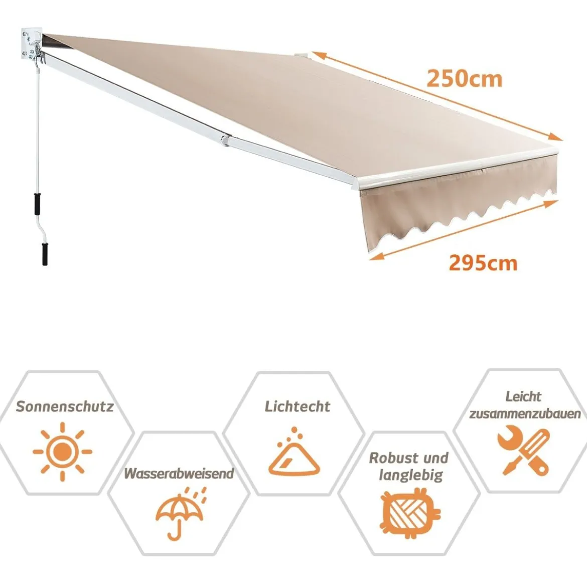 3 x 2,5 m Gelenkarmmarkise Sonnenmarkise Balkonmarkise Terrassenmarkise Klemmmarkise mit UV- und wasserbeständigem Material