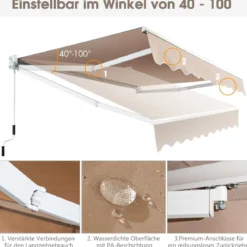 3 x 2,5 m Gelenkarmmarkise Sonnenmarkise Balkonmarkise Terrassenmarkise Klemmmarkise mit UV- und wasserbeständigem Material