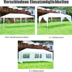6 x 3 m Outdoor-Zelt tragbares wasserdichtes Zelt mit 4 abnehmbaren Seitenwänden Weiß