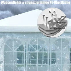 6 x 3 m Outdoor-Zelt tragbares wasserdichtes Zelt mit 4 abnehmbaren Seitenwänden Weiß