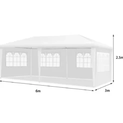 6 x 3 m Outdoor-Zelt tragbares wasserdichtes Zelt mit 4 abnehmbaren Seitenwänden Weiß