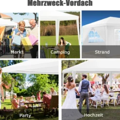 6 x 3 m Outdoor-Zelt tragbares wasserdichtes Zelt mit 4 abnehmbaren Seitenwänden Weiß