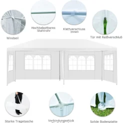 6 x 3 m Outdoor-Zelt tragbares wasserdichtes Zelt mit 4 abnehmbaren Seitenwänden Weiß