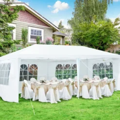 6 x 3 m Outdoor-Zelt tragbares wasserdichtes Zelt mit 4 abnehmbaren Seitenwänden Weiß