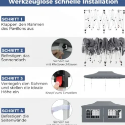 3 x 6m Pavillon Faltpavillon mit 6 Abnehmbaren Seitenwänden Höhenverstellbarer Partyzelt Grau