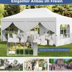 3 x 6m Pavillon Faltpavillon mit 6 Abnehmbaren Seitenwänden Höhenverstellbarer Partyzelt Weiß