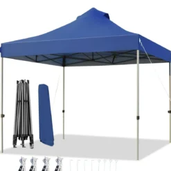 3 x 3 m Pavillon Faltpavillon wasserdicht stabil Winterfest Partyzelt mit Tragetasche auf Rollen Blau