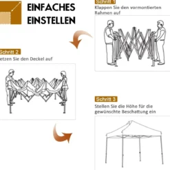 3 x 3 m Pavillon Faltpavillon wasserdicht stabil Winterfest Partyzelt mit Tragetasche auf Rollen Weiß