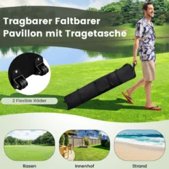 4 x 4 m Pavillon Gartenpavillon mit Netzseitenwänden UV-Schutz 50+ Grau