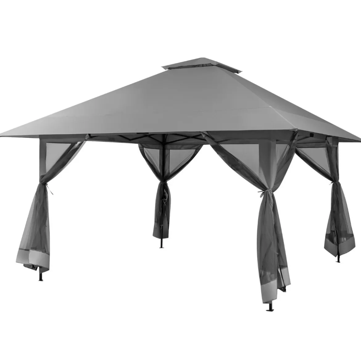 4 x 4 m Pavillon Gartenpavillon mit Netzseitenwänden UV-Schutz 50+ Grau