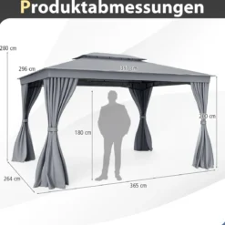4 x 3 m Pavillon Gartenpavillon mit Netz & Vorhang & Doppeldach Pavillonzelt wasserdicht Sonnenschutz für Terrasse