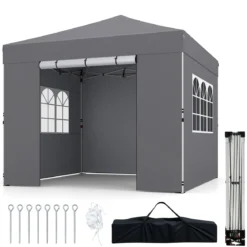 3 x 3m Pavillon Klappbar Wasserfester Gartenpavillon mit Abnehmbaren Seitenwänden Metallrahmen