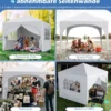3 x 3 M Pavillon mit 4 Abnehmbaren Seitenwänden Gartenzelt inkl. Rolltasche 8 Heringe 4 Anker Weiß
