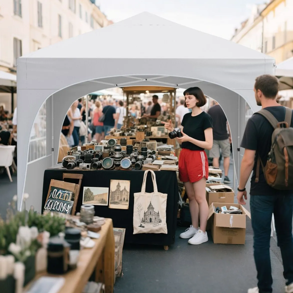 3 x 3 M Pavillon mit 4 Abnehmbaren Seitenwänden Gartenzelt inkl. Rolltasche 8 Heringe 4 Anker Weiß