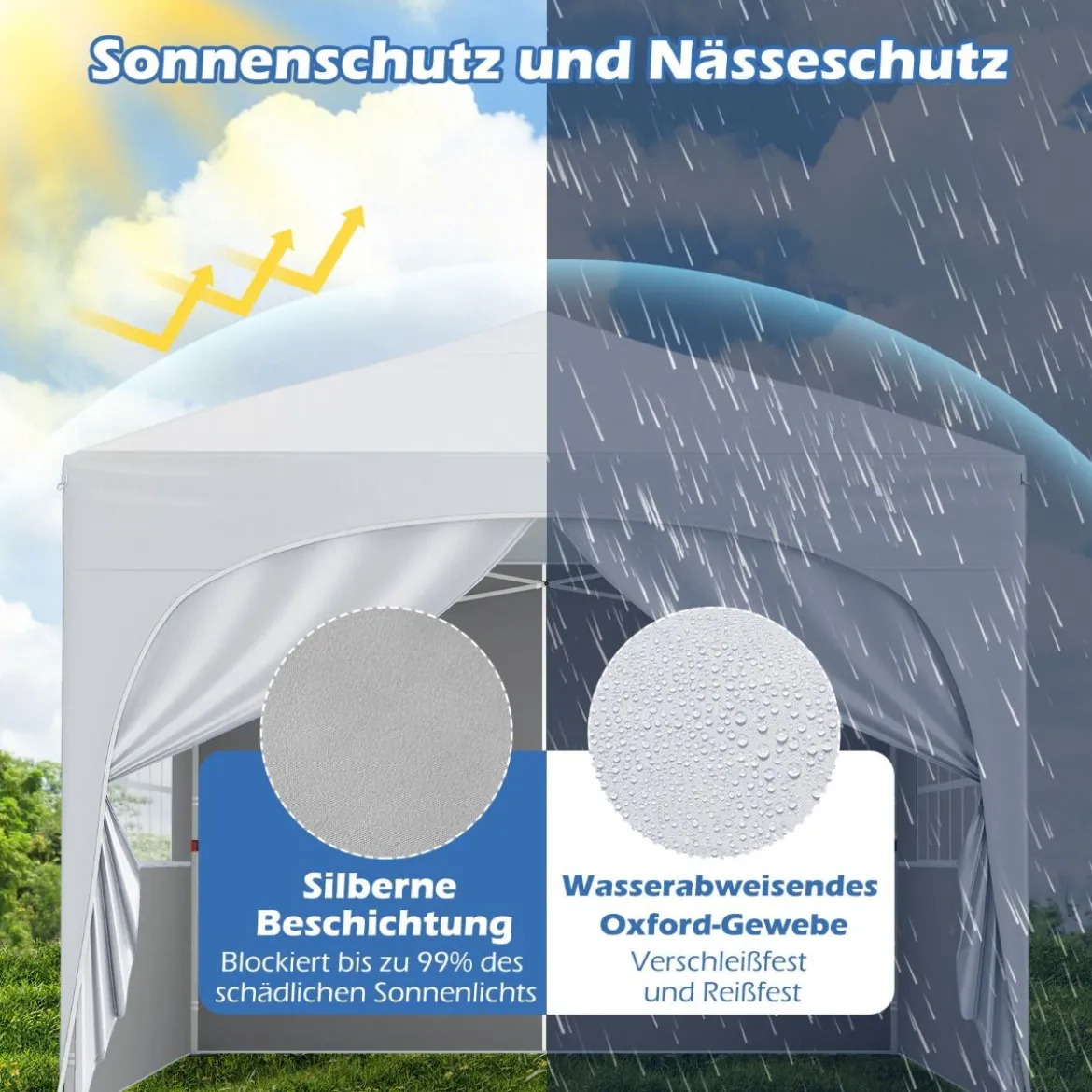 3 x 3 M Pavillon mit 4 Abnehmbaren Seitenwänden Gartenzelt inkl. Rolltasche 8 Heringe 4 Anker Weiß